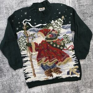 VTG Heirloom Collectibles Christmas Sweater Small Santa Tapestry Embroidered 90s